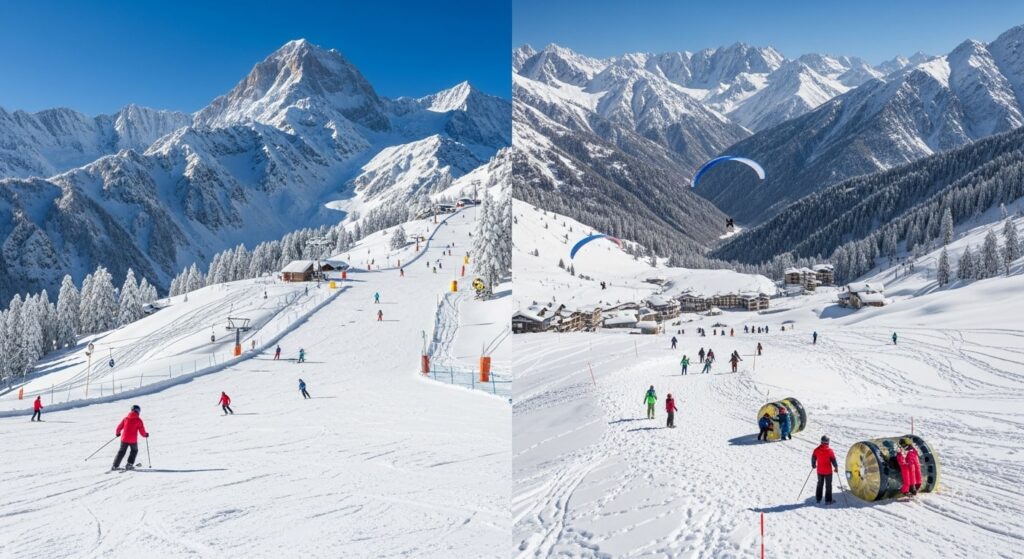 बर्फ से ढके औली और मनाली के पहाड़ों का comparison view