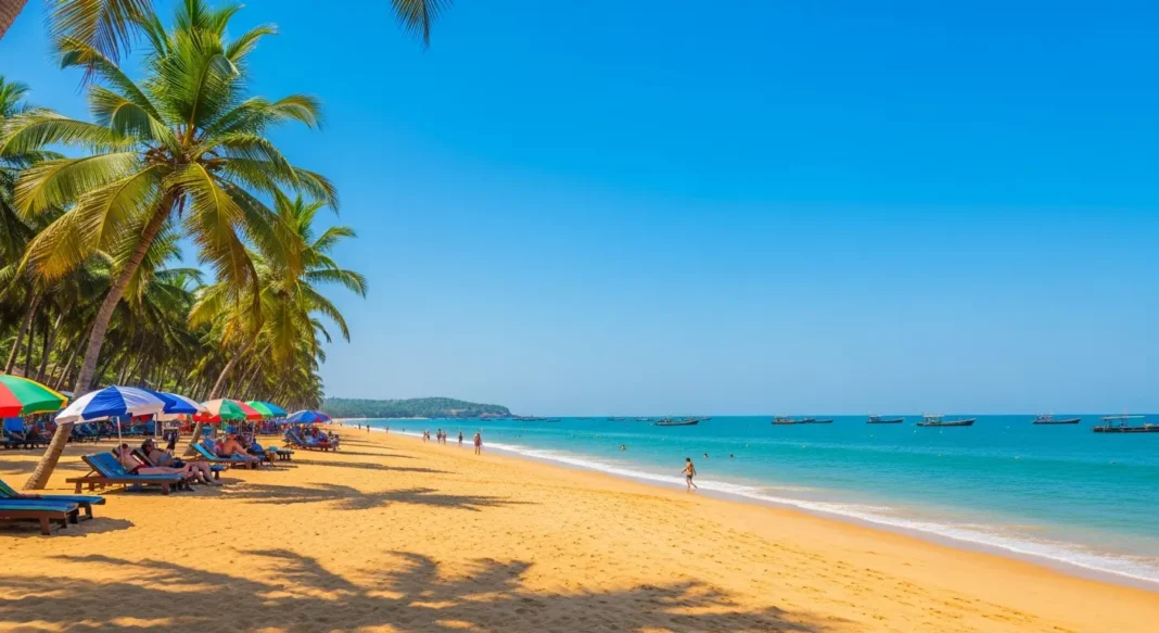 जनवरी में गोवा का साफ नीला समुद्र और सुनहरी रेत वाला शांत बीच